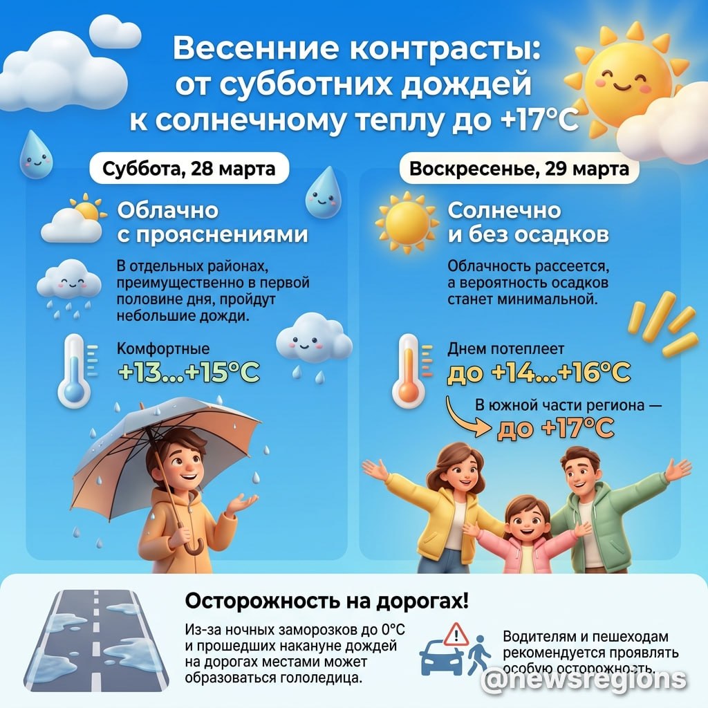 Весенние контрасты: от субботних дождей к солнечному теплу
