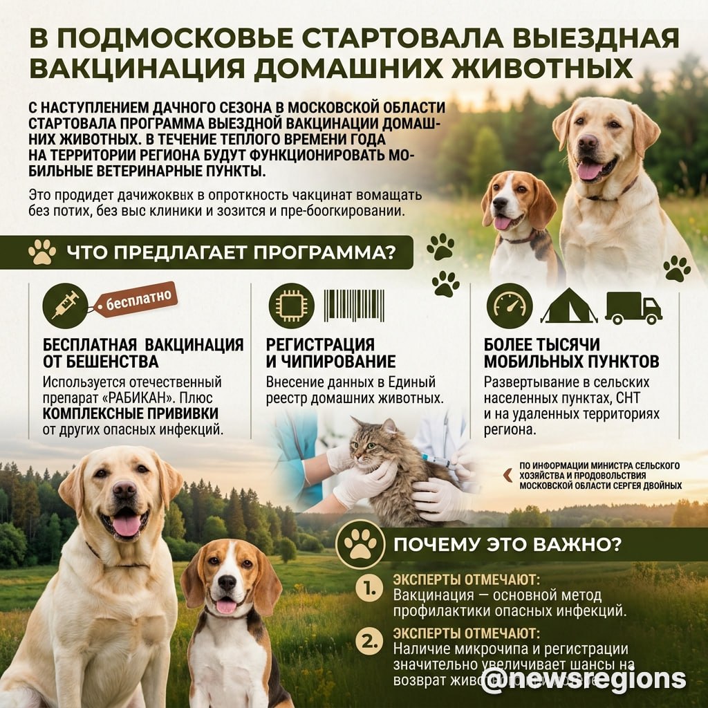 В Подмосковье стартовала выездная вакцинация домашних жив...